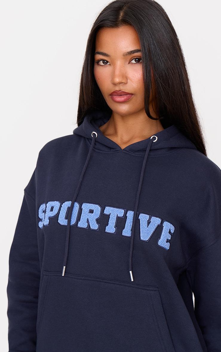 Navy Borg Embroidered Sportive Hoodie Product Image