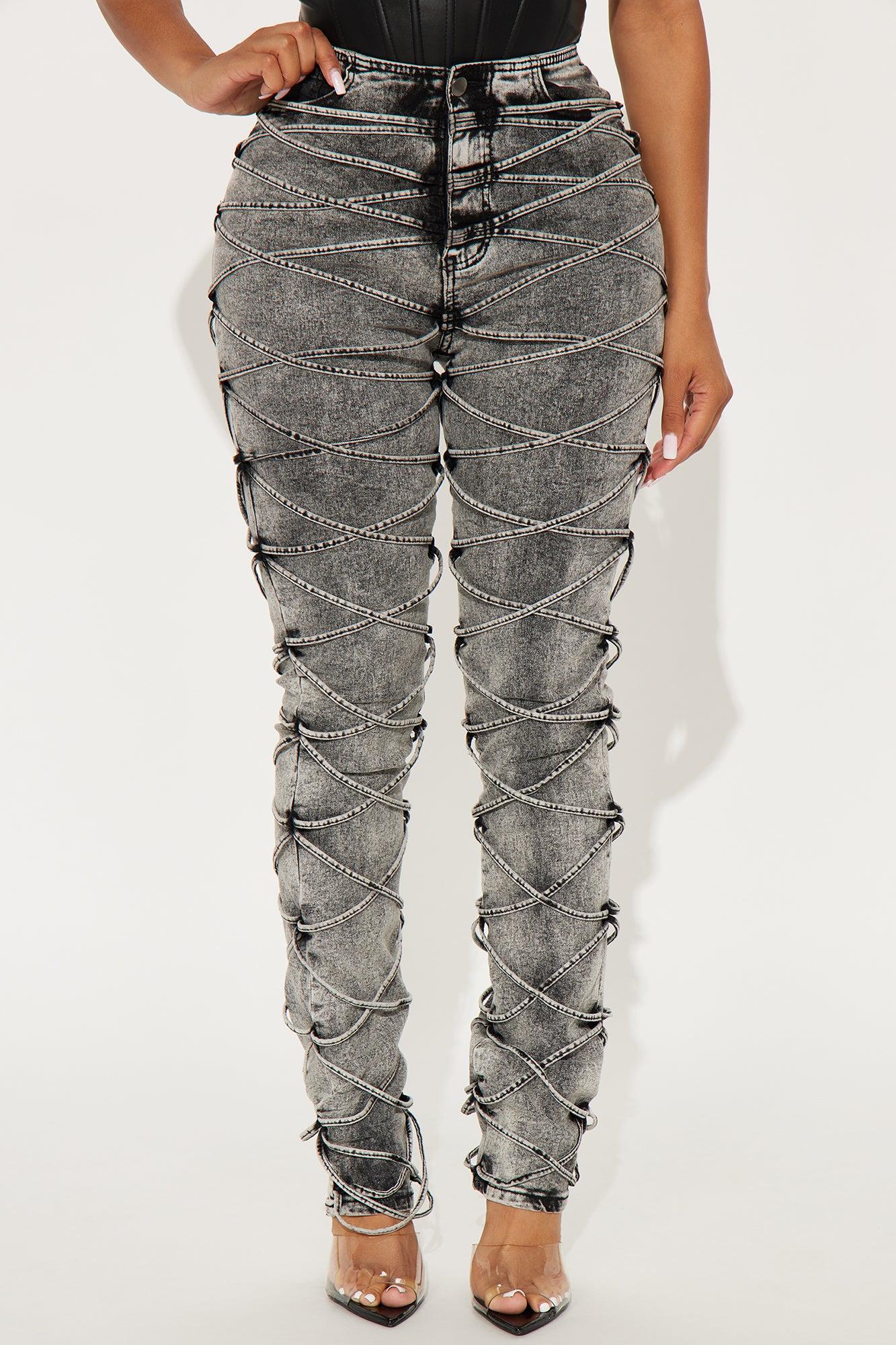 Ceejay Strappy Straight Leg Jeans - Acid Wash Grey Product Image