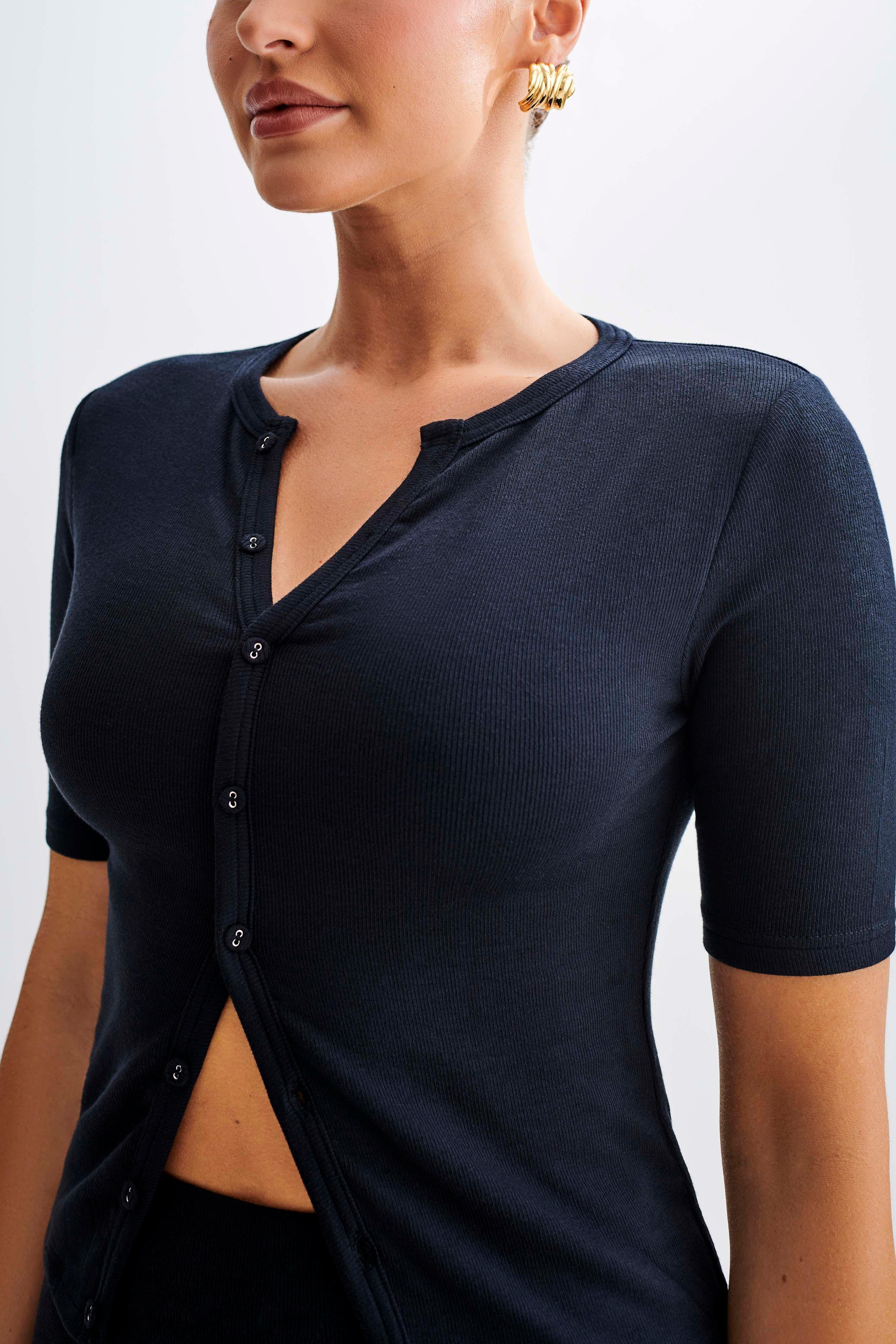 Jonah Button Up Modal Top - Black Product Image