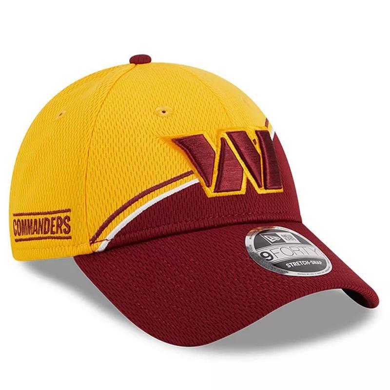 Mens New Era Gold/Burgundy Washington Commanders 2023 Sideline 9FORTY Adjustable Hat Product Image