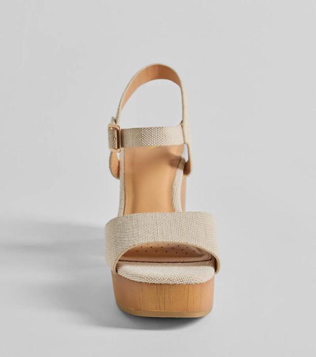 Step Into Summer Linen Wooden Platform Heels Product Image