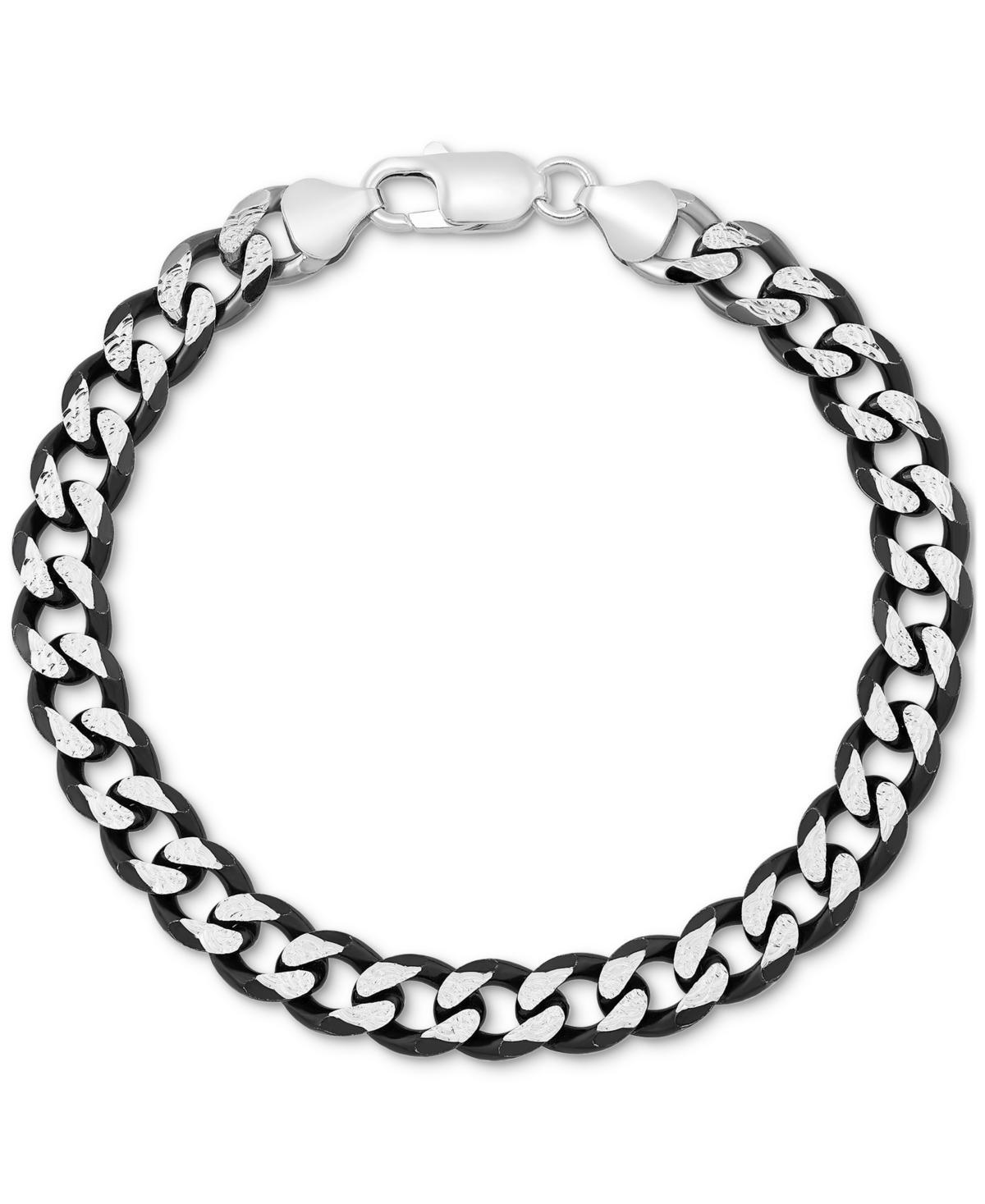 Italian Silver Mens Curb Link Chain Bracelet in Sterling Silver & Black Ruthenium-Plate Product Image