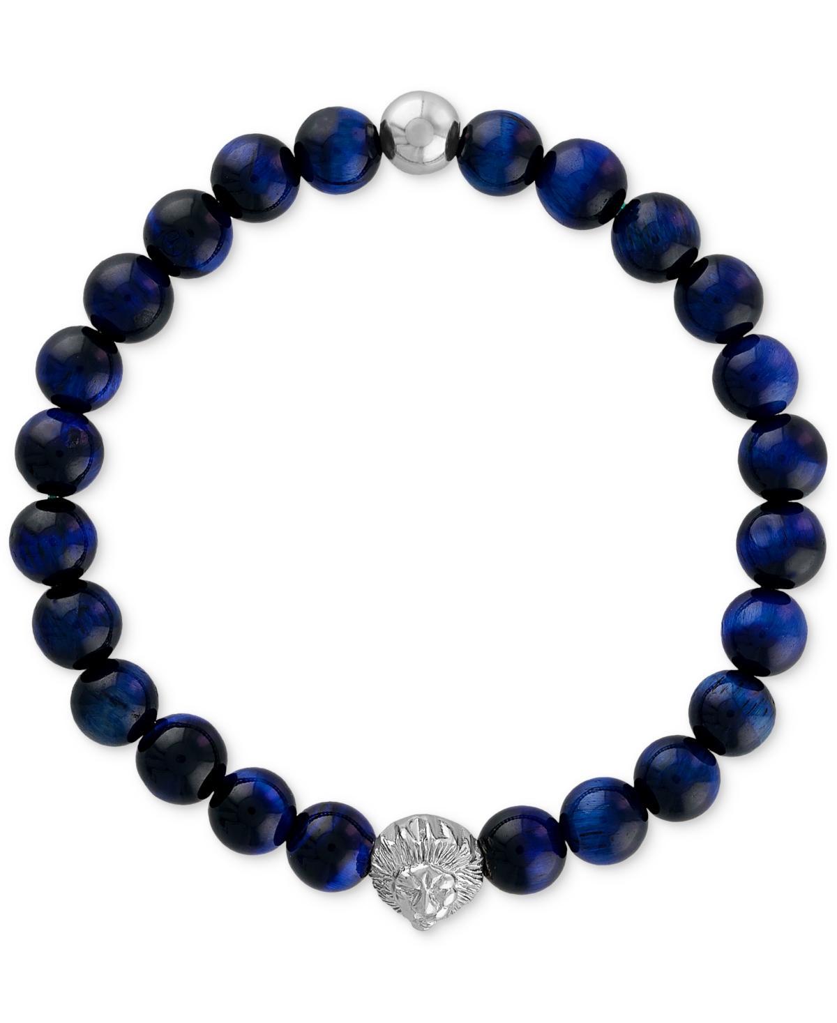 Esquire Mens Jewelry Onyx & Lion Bead Stretch Bracelet in 14k Gold-Plated Sterling Silver, (Also in Blue Tiger Eye), Created for Macys Product Image