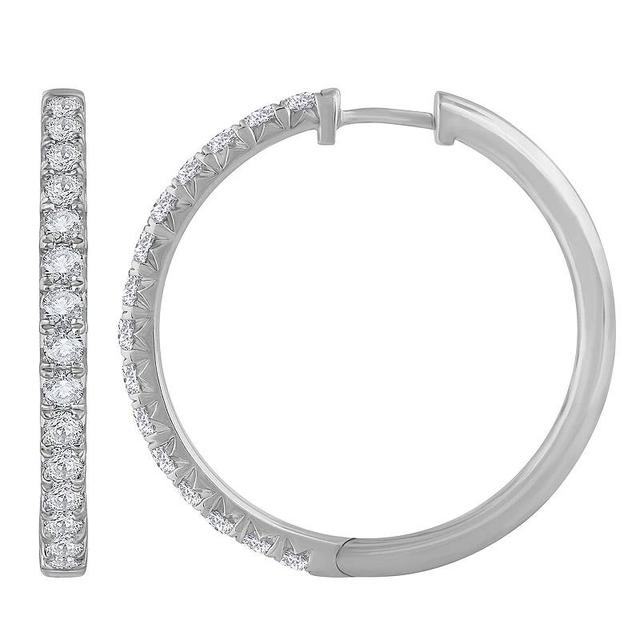 Diamond Medley 14k White Gold 2 Carat T.W. Lab-Grown Diamond Half-Pave Hoop Earrings, Womens Product Image