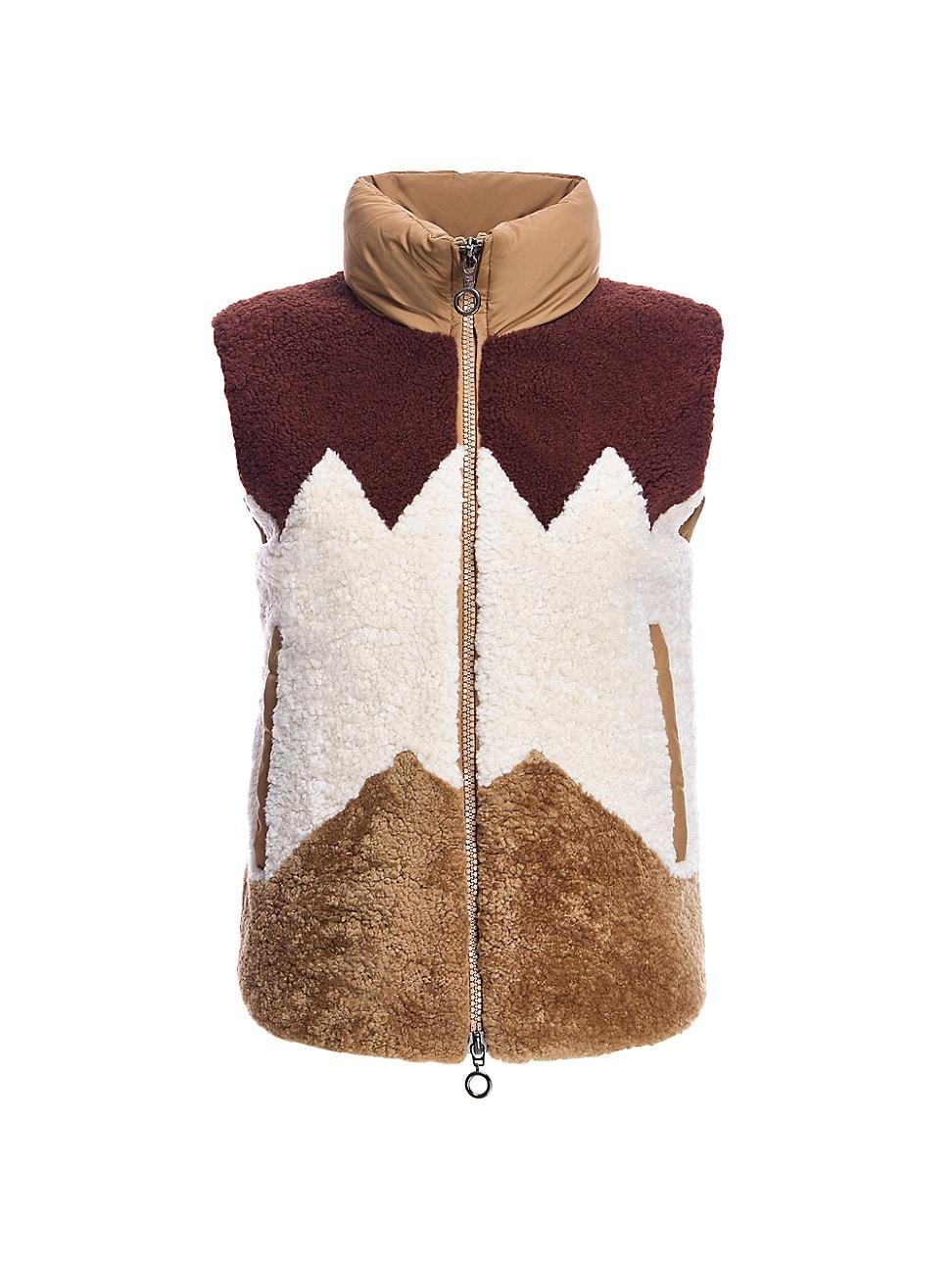 Womens Colorblocked Geometric Shearling Vest Product Image