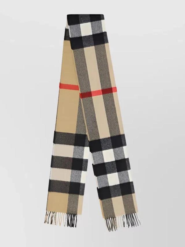 Cashmere Checkered Scarf With Frayed Fringed Hem In Multi Product Image