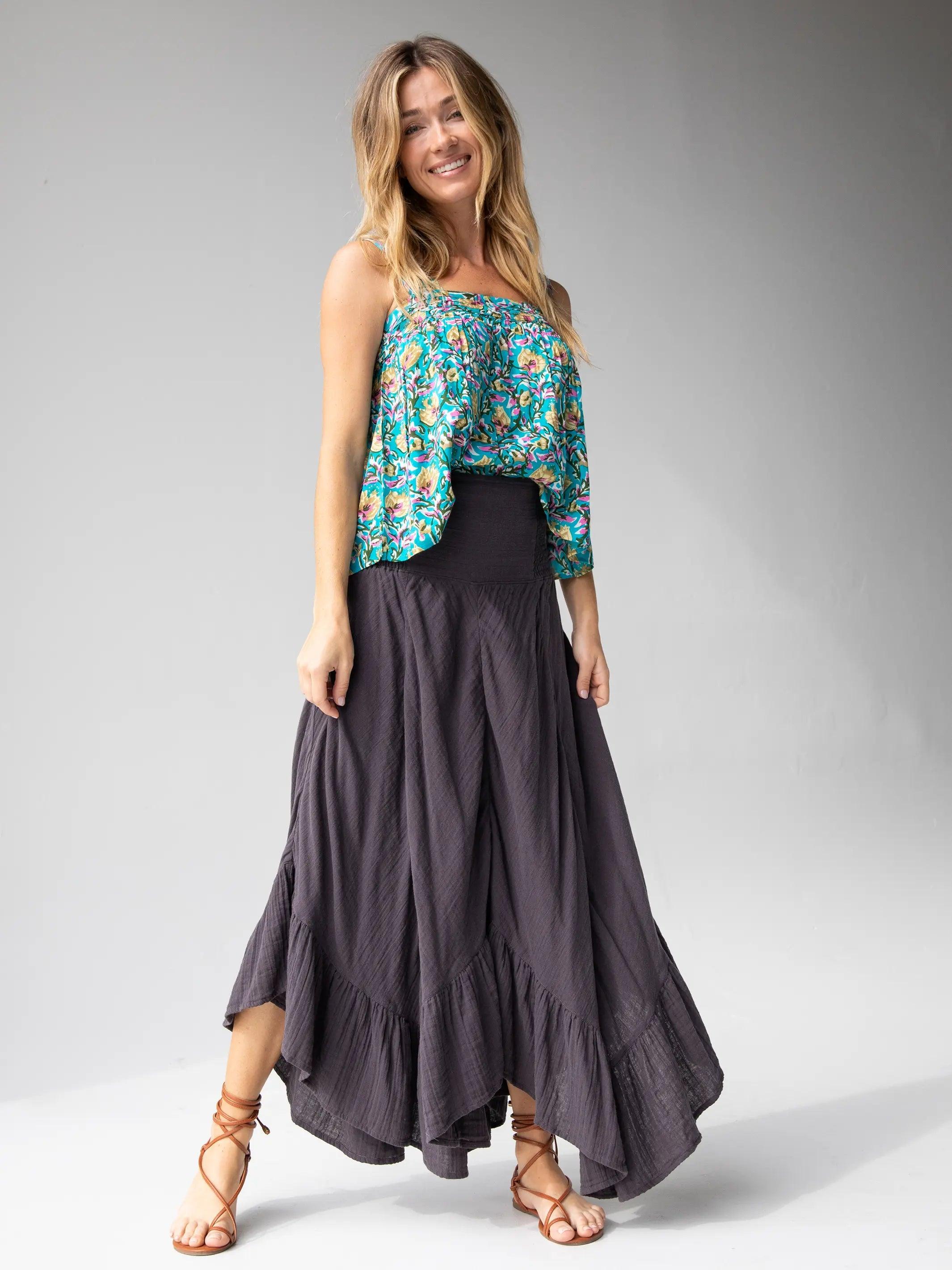 Feelin' Alive Convertible Cotton Midi Skirt - Charcoal Product Image