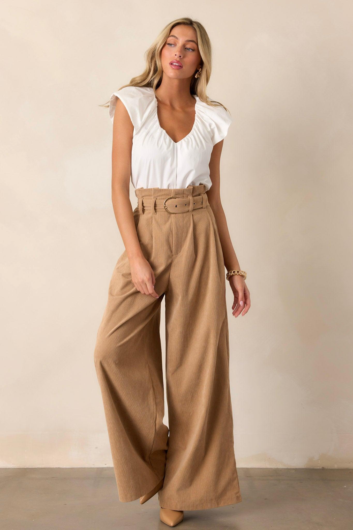 Keeping It Classy Tan Corduroy Pants Product Image