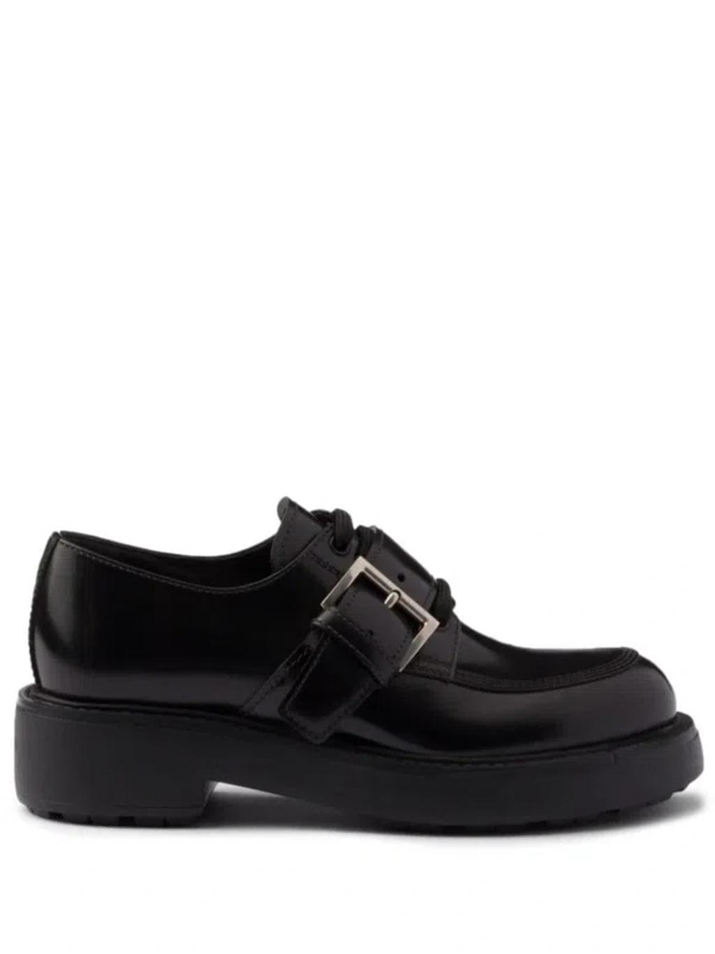 Leather Belted Lace-up Loafers In Black product image