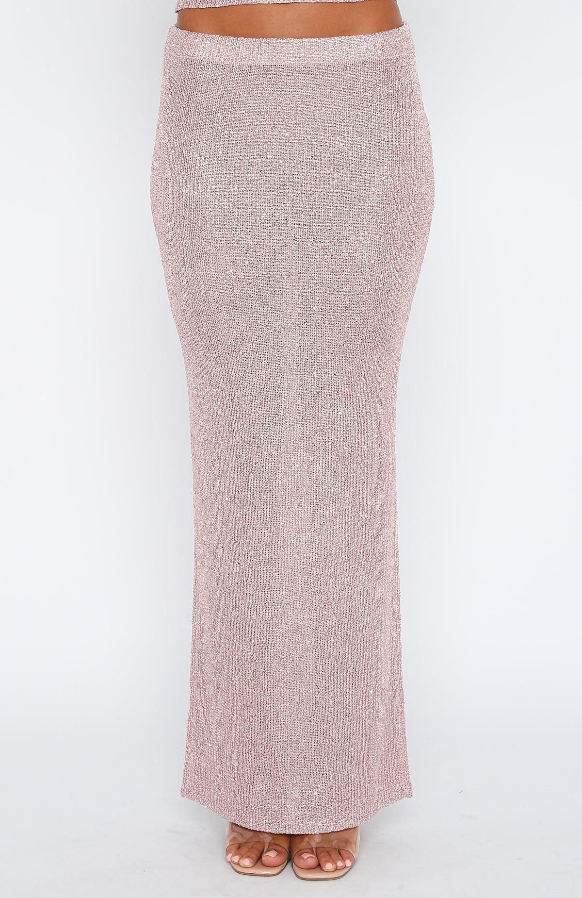 Star Shining Sequin Knit Maxi Skirt Pink Product Image