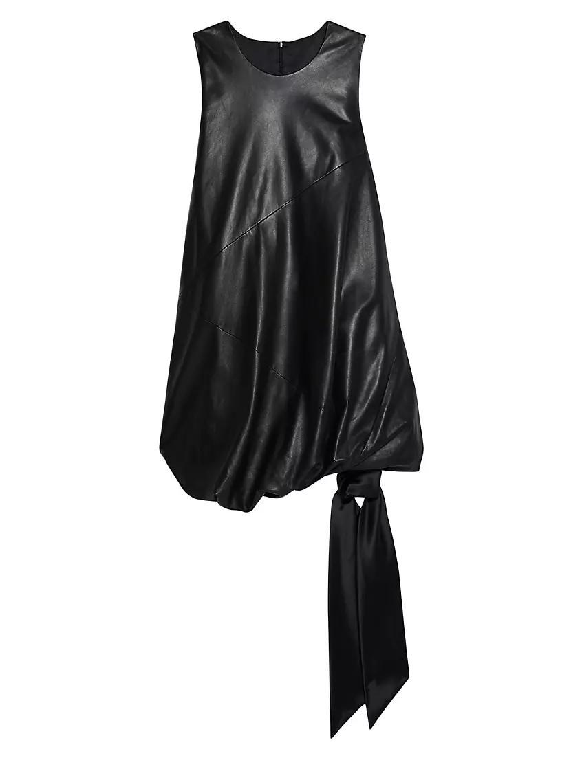 Womens Leather Blouson & Tie-Hem Sleeveless Minidress Product Image