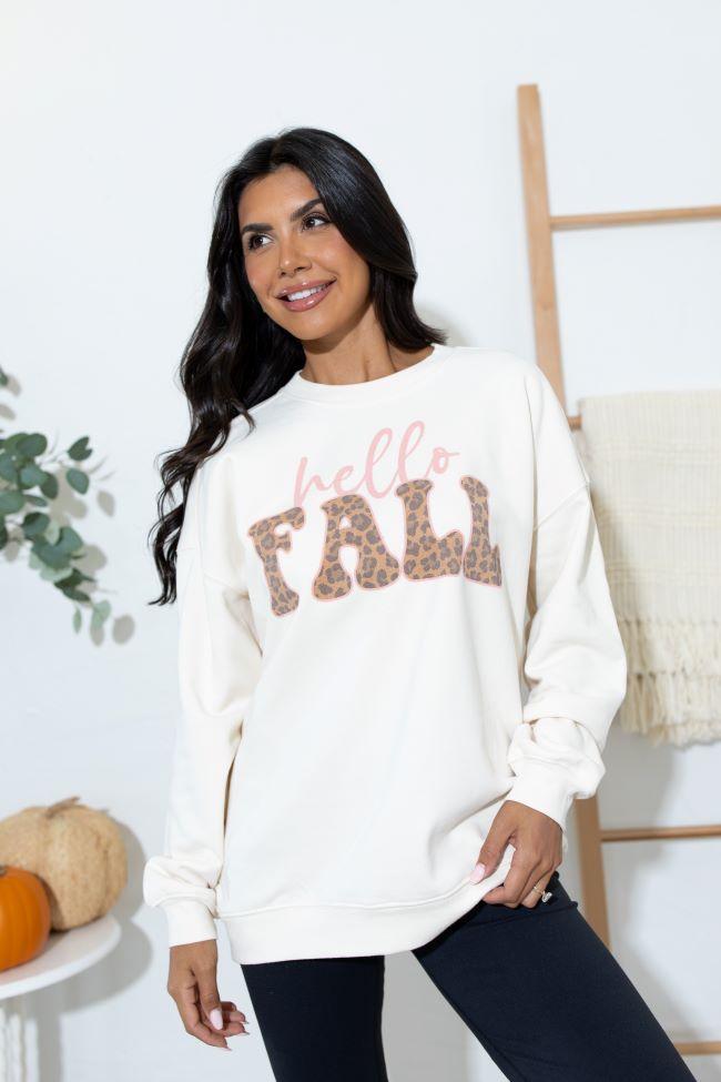 Hello Fall Cream Oversized Graphic Sweatshirt Product Image