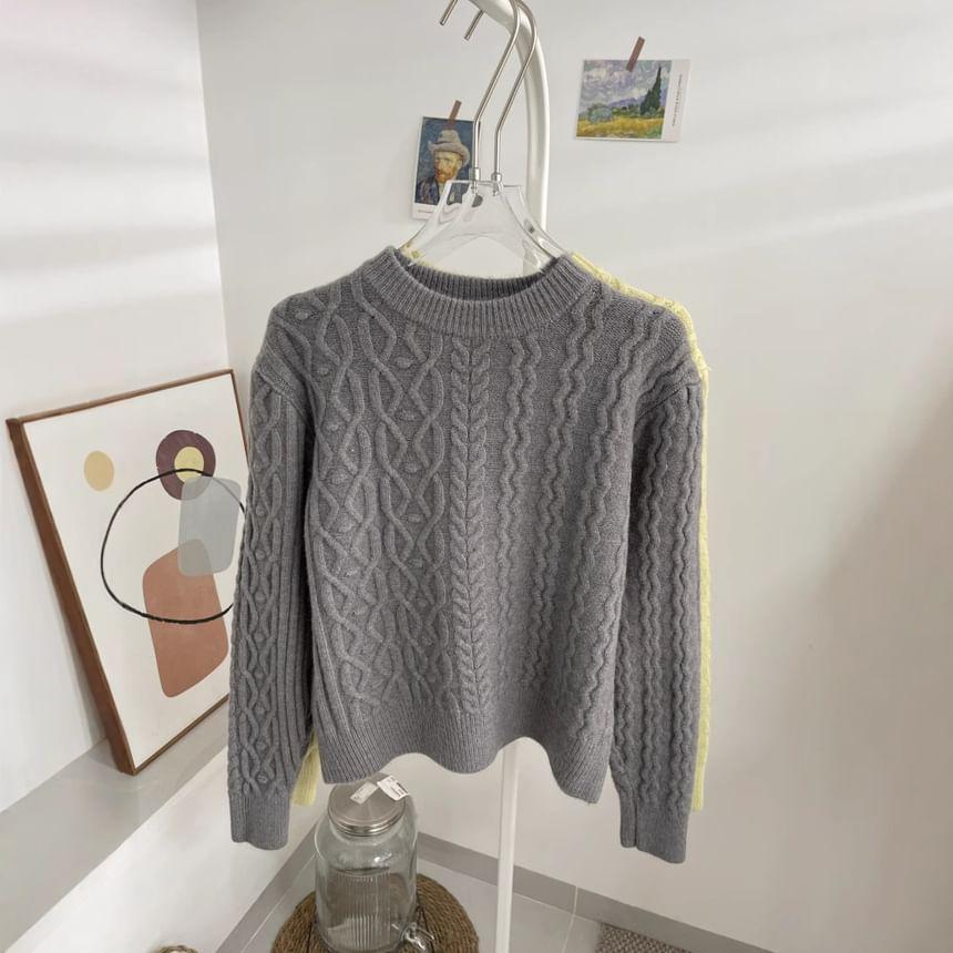 Round Neck Plain Cable Knitted Sweater Product Image