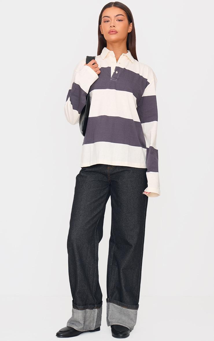 Charcoal Long Sleeve Collard Striped Top Product Image