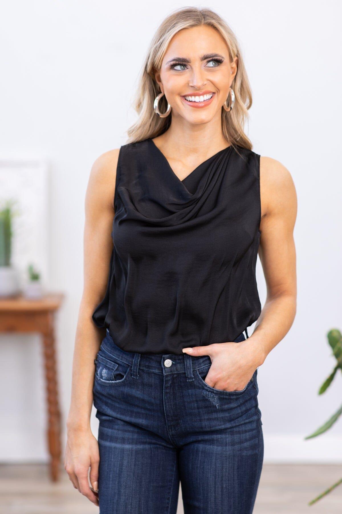 Black Drape Neck Textured Tank Product Image