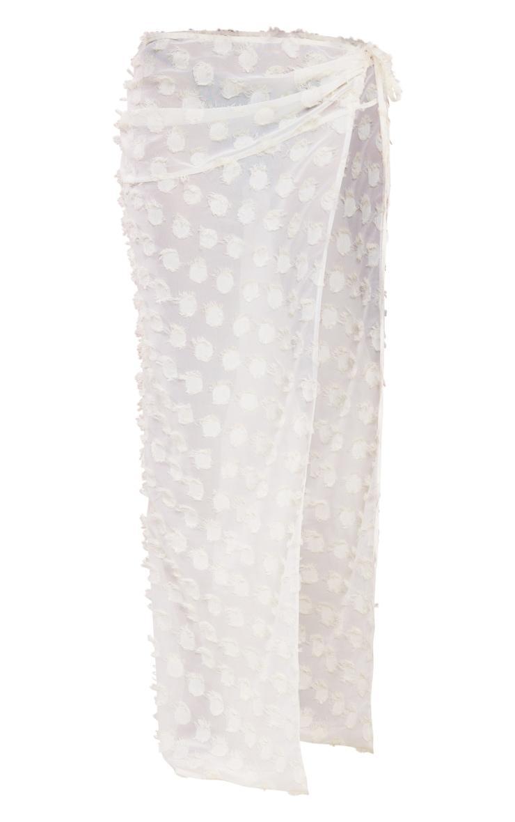 Cream Distressed Sheer Polka Dot Tie Waist Maxi Skirt Product Image