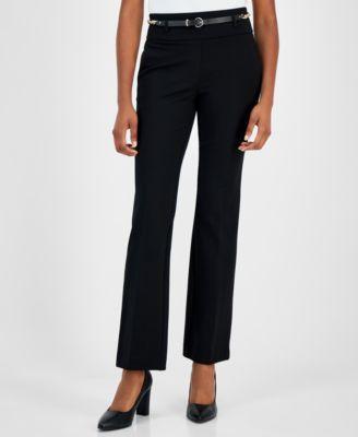 Petite Belted Mid-Rise Straight-Leg Pull-On Pants Product Image