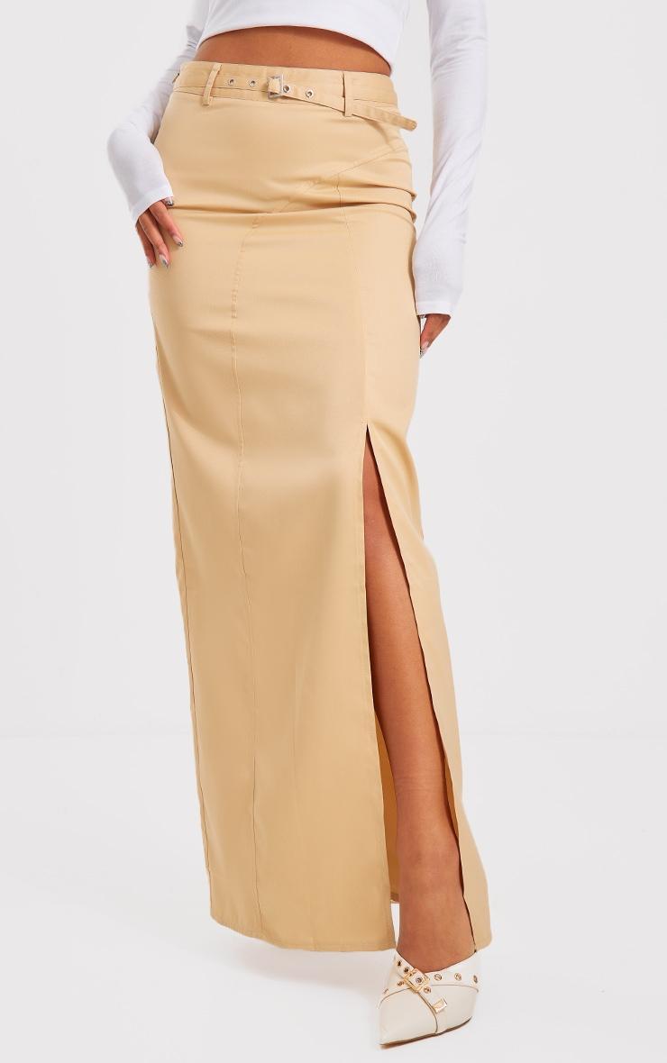 Stone Tailored Woven Belted Maxi Skirt Product Image