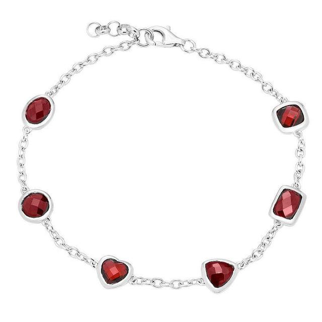 Sterling Silver & Garnet Bracelet, Womens Product Image