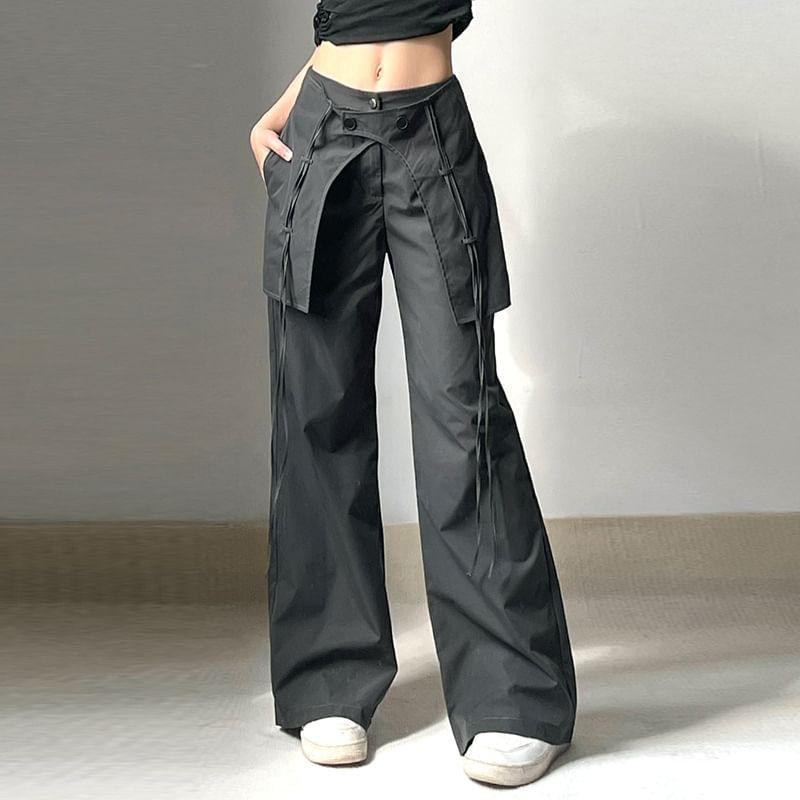 Mid Waist Plain Flared Cargo Pants Product Image