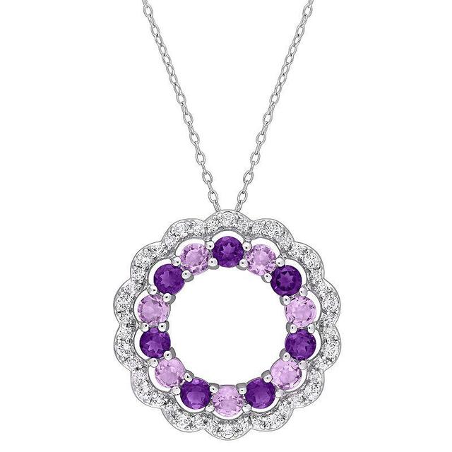 Stella Grace Sterling Silver African Amethyst, Amethsyt & White Topaz Open Floral Halo Pendant Necklace, Womens Product Image