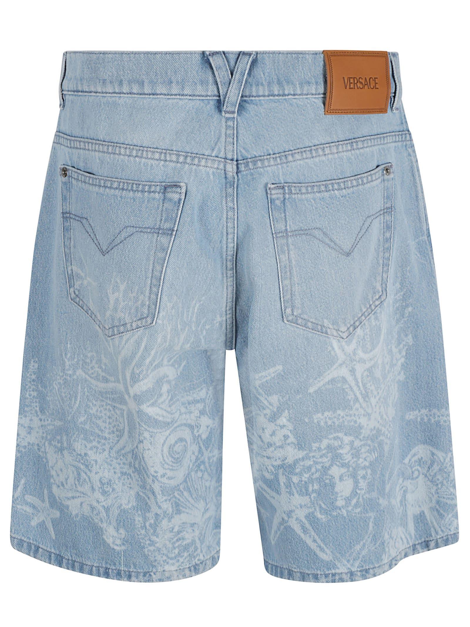 Printed Denim Shorts In Light Blue Product Image