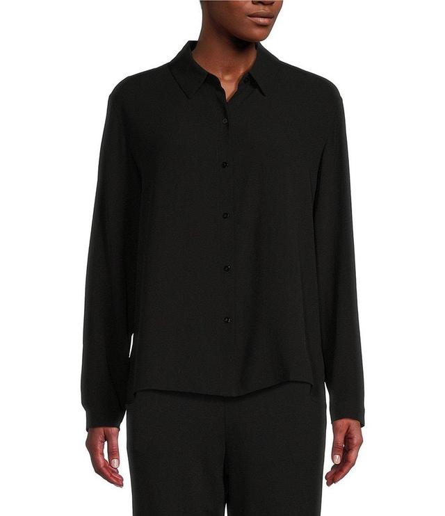 Eileen Fisher Silk Georgette Crepe Point Collar Long Sleeve Button-Front Shirt Product Image