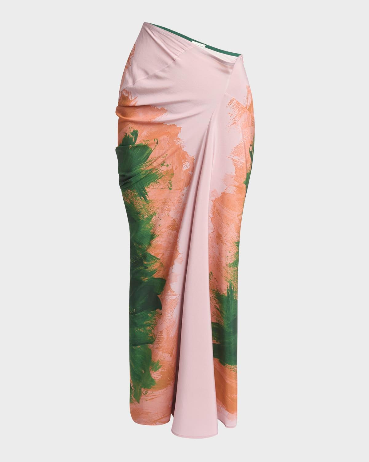 Saren Brushstroke-Print Asymmetric Maxi Skirt Product Image