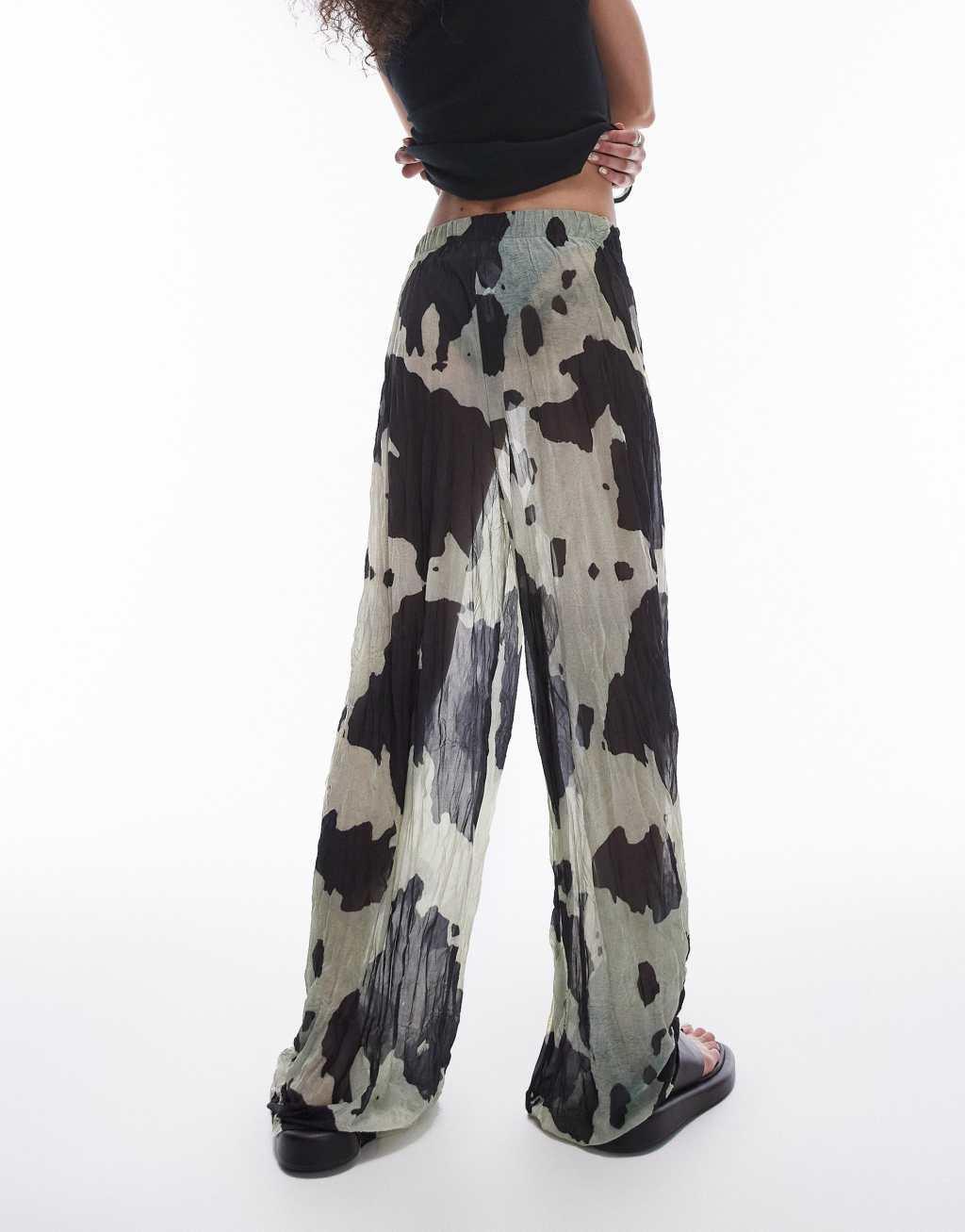 Topshop cow print sheer crinkle pants in multi Product Image