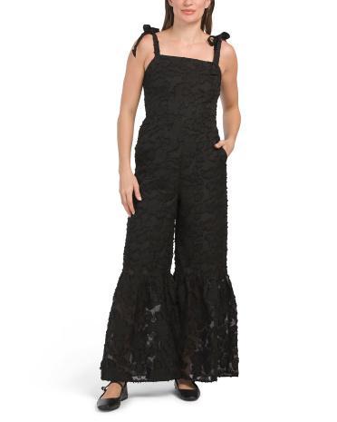 Square Neck Woven Jacquard Bell Bottom Jumpsuit for Women | Polyester Product Image