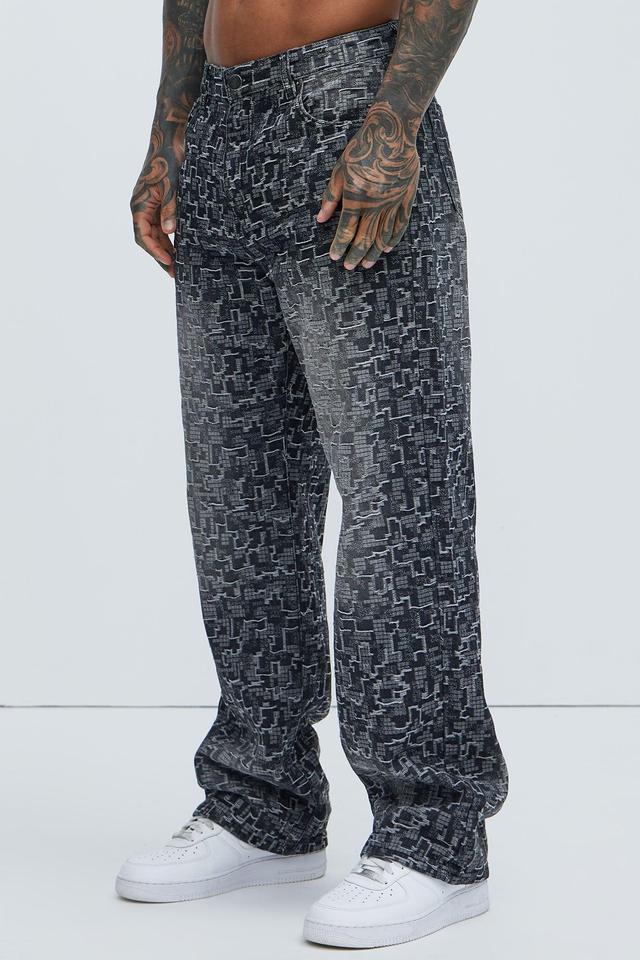 Arrow Jacquard Straight Jeans - Black Wash Product Image