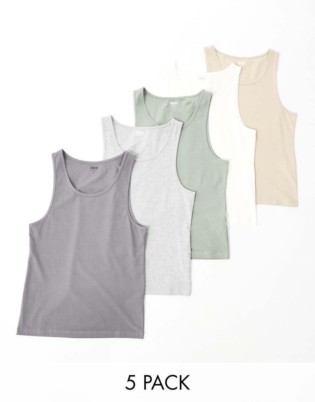 ASOS DESIGN 5 pack muscle fit tank tops in multiple color Product Image