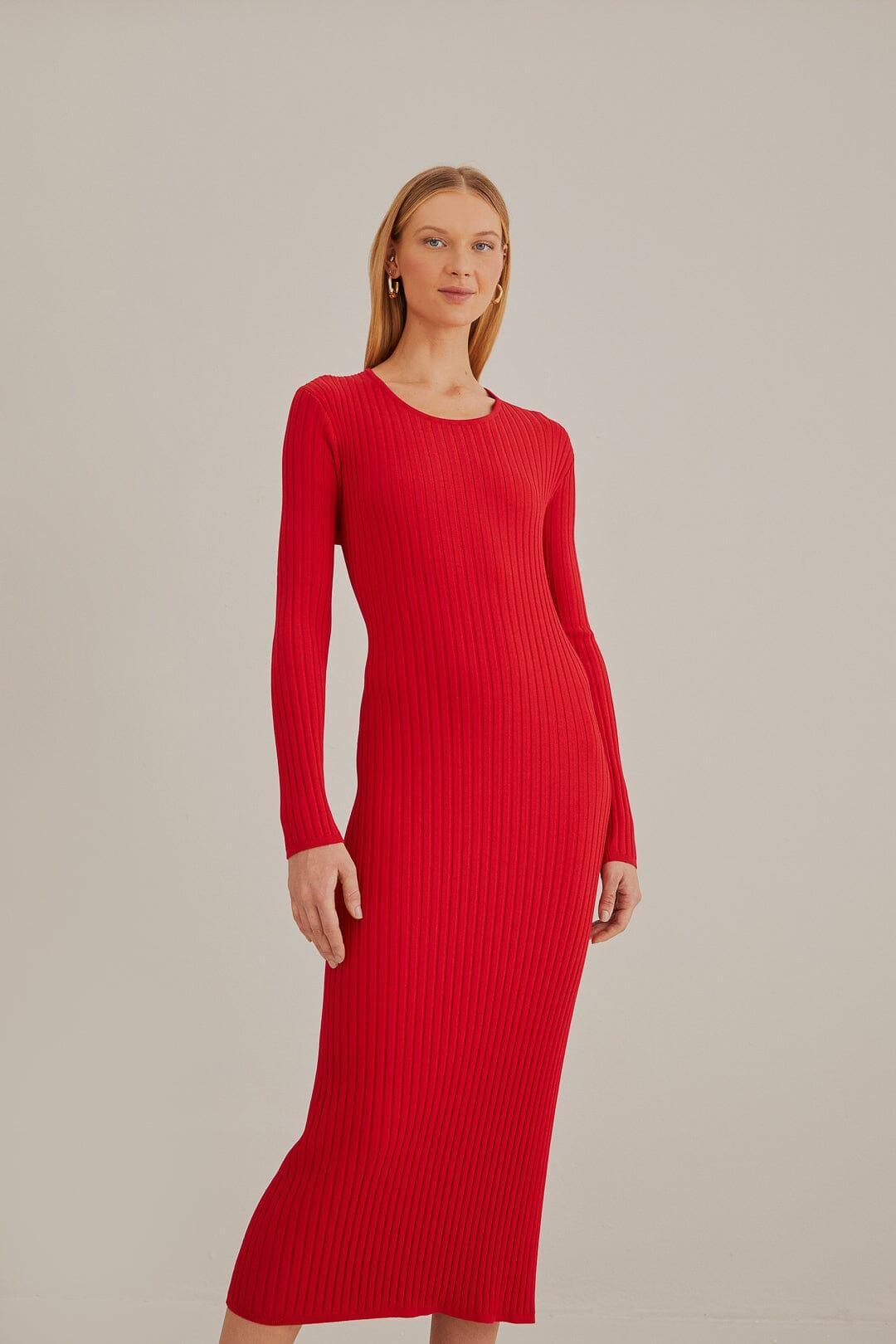 Red Knit Midi Dress Product Image