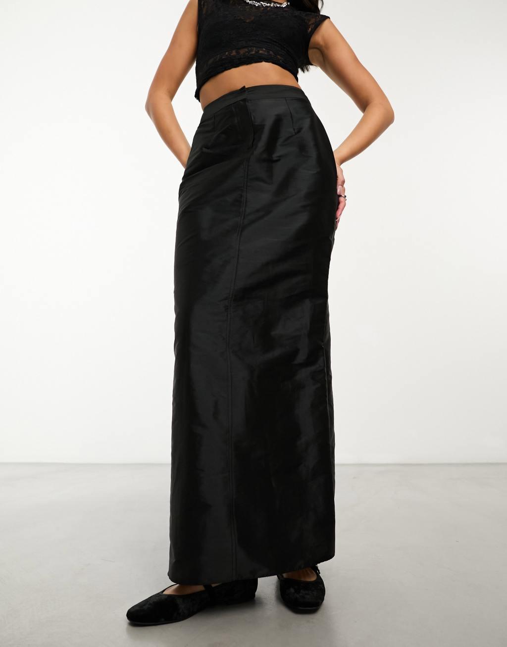 COLLUSION sporty maxi skirt with fishtail detail in black  Product Image