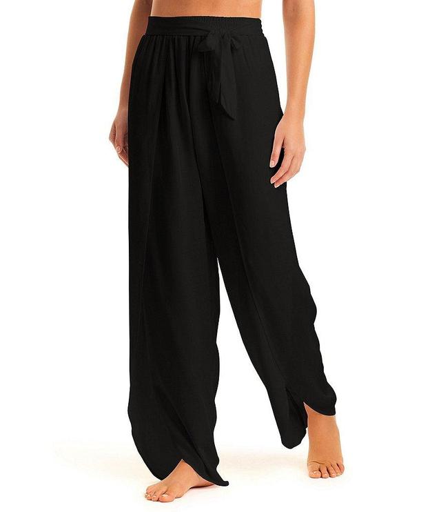 Jessica Simpson Solid Tie Waist Beach Swim Cover-Up Pant Product Image