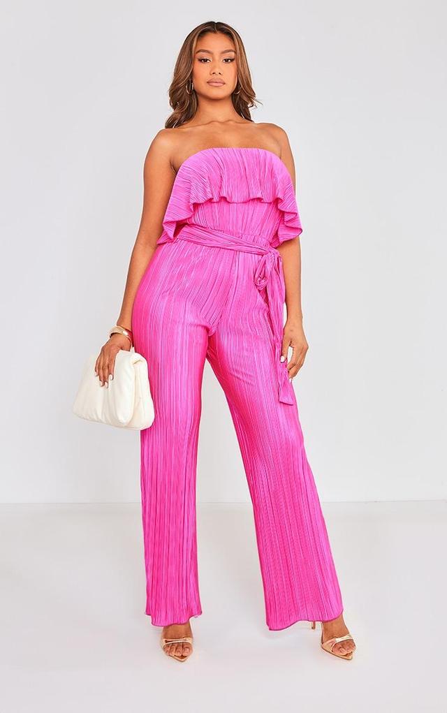 Fuchsia Plisse Tie Waist Tube Jumpsuit Product Image