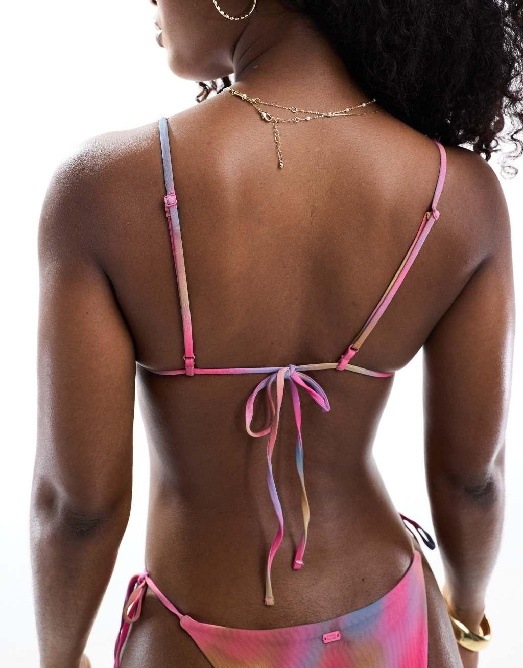 Pull&Bear bikini top in pink print Product Image