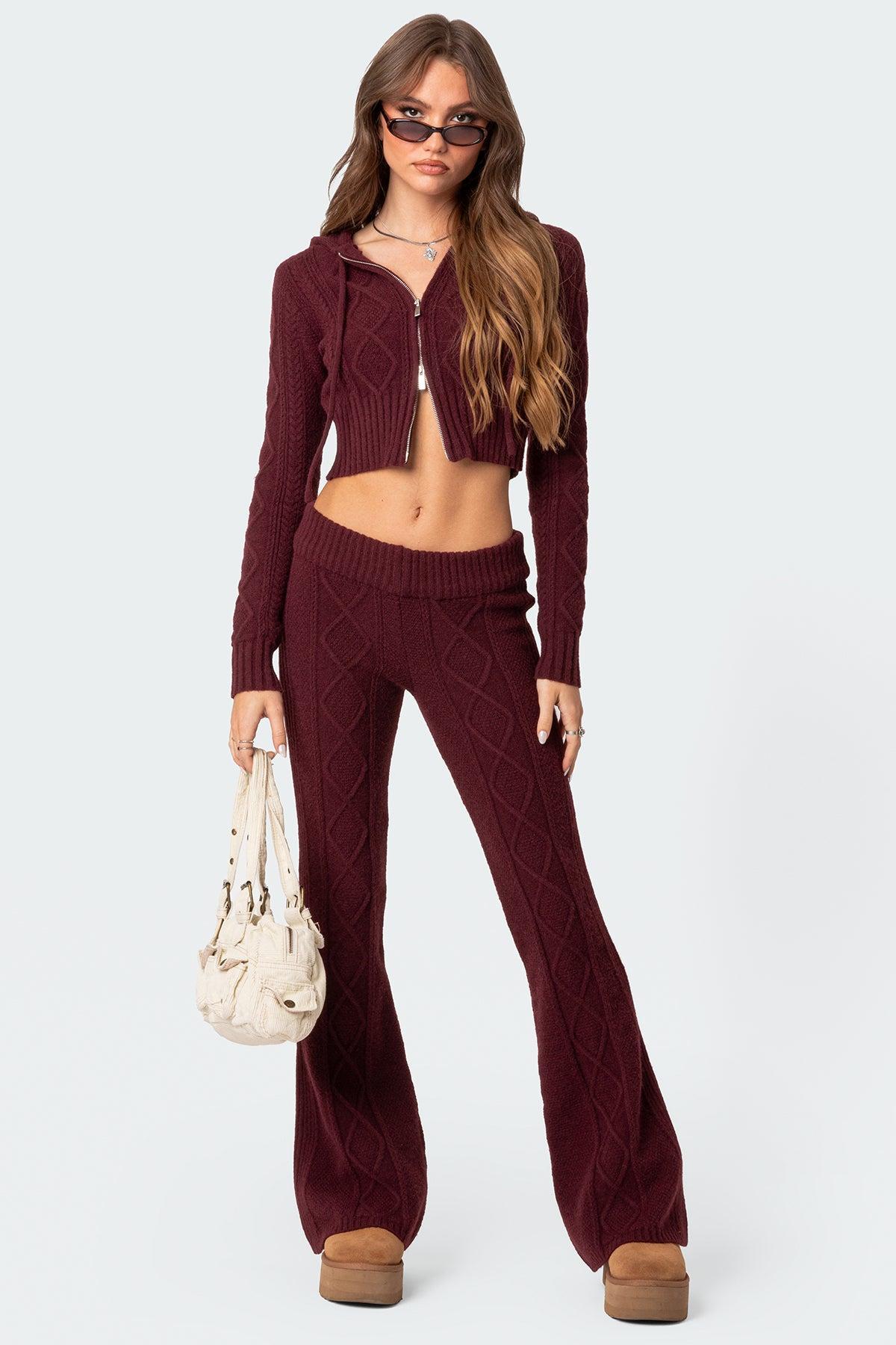 Ray Cable Knit Flared Pants Product Image