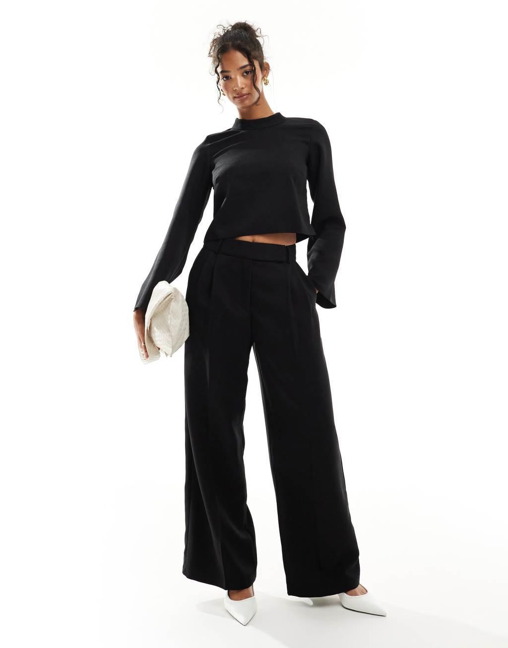 Closet London high neck fluted sleeve top in black - part of a set Product Image