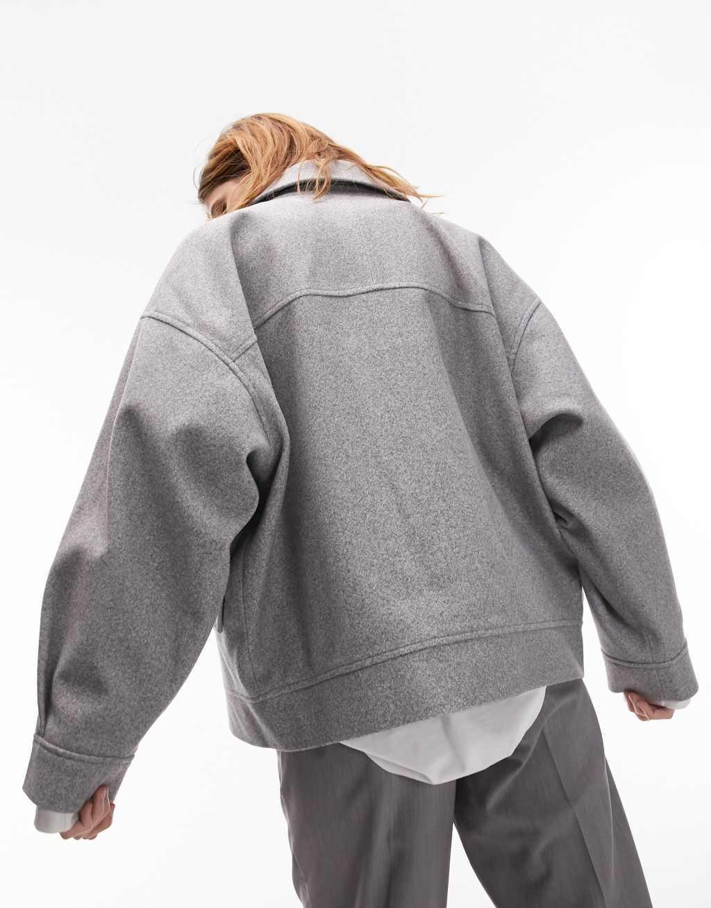 Topshop brushed bomber jacket with snaps in gray heather Product Image