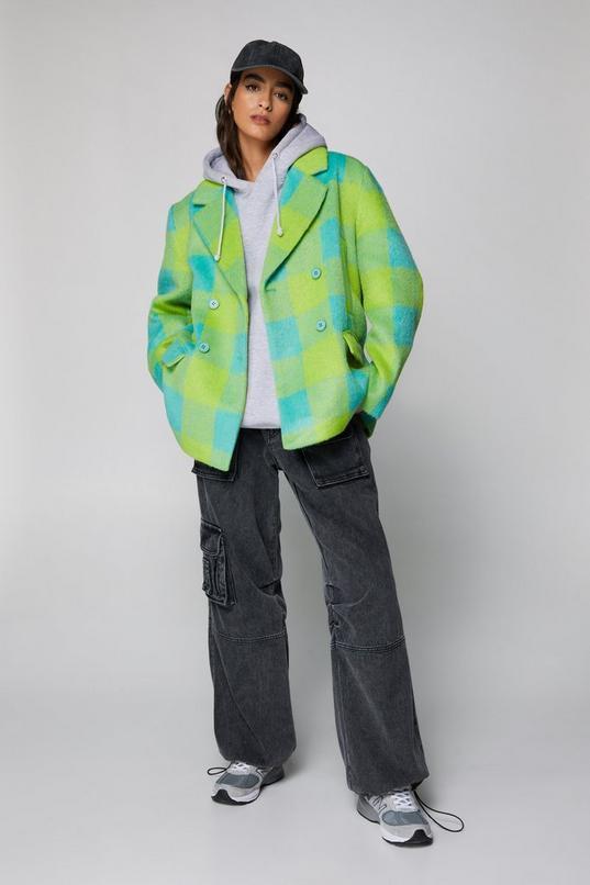 Premium Green Plaid Blazer Coat Product Image