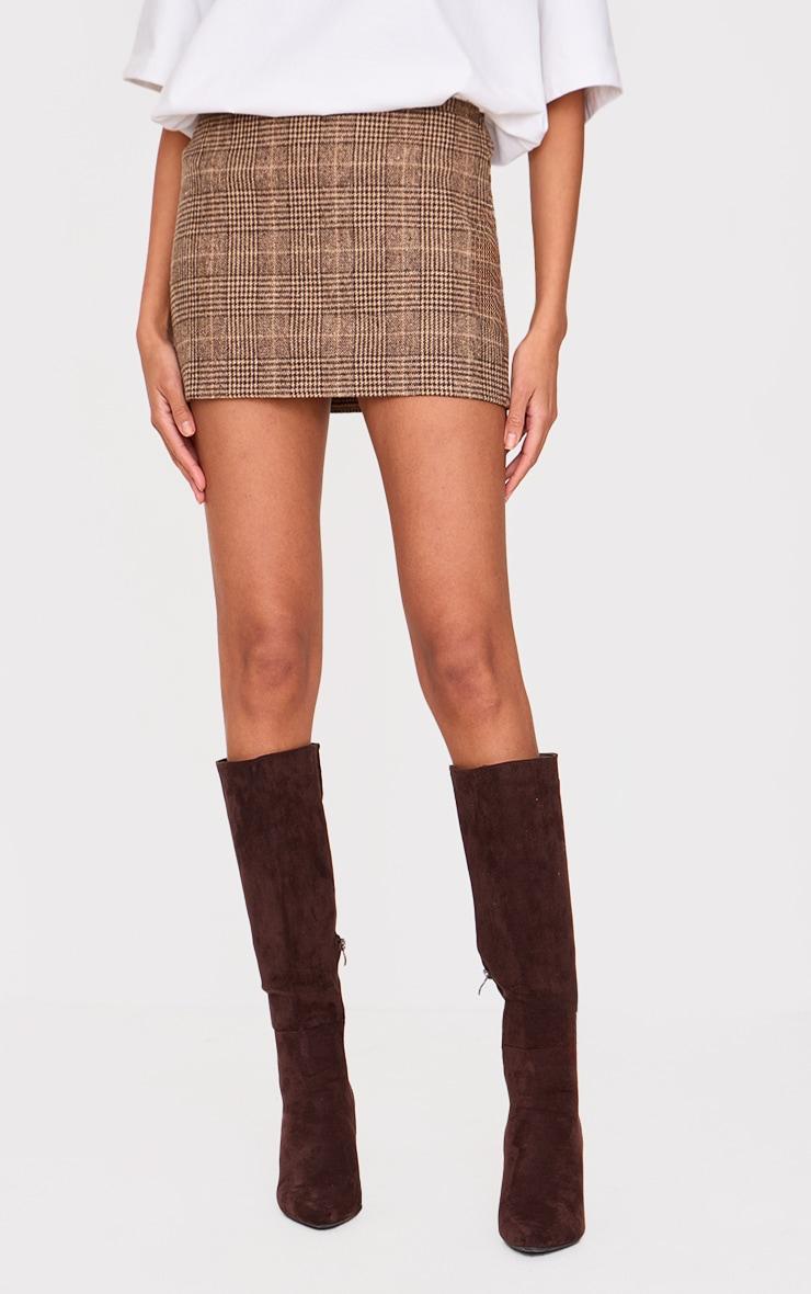  Brown Check Print Low Waist Micro Mini Skirt Product Image