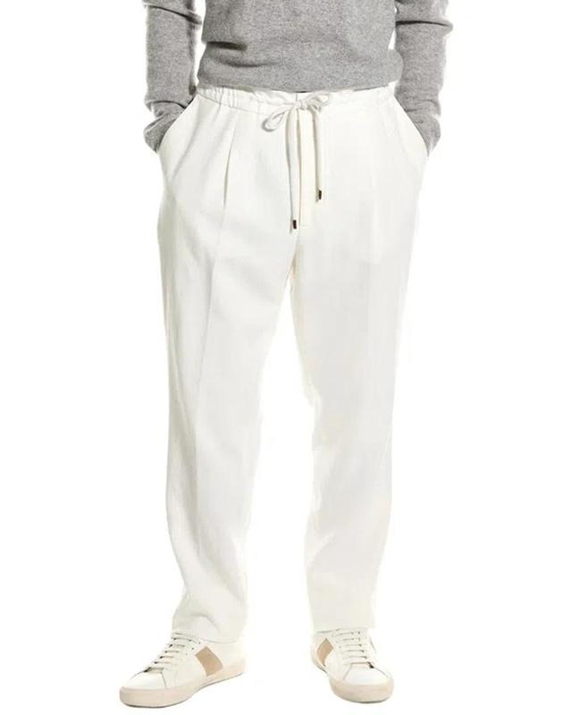 Straight-leg Pleated Linen-twill Drawstring Trousers In White Product Image