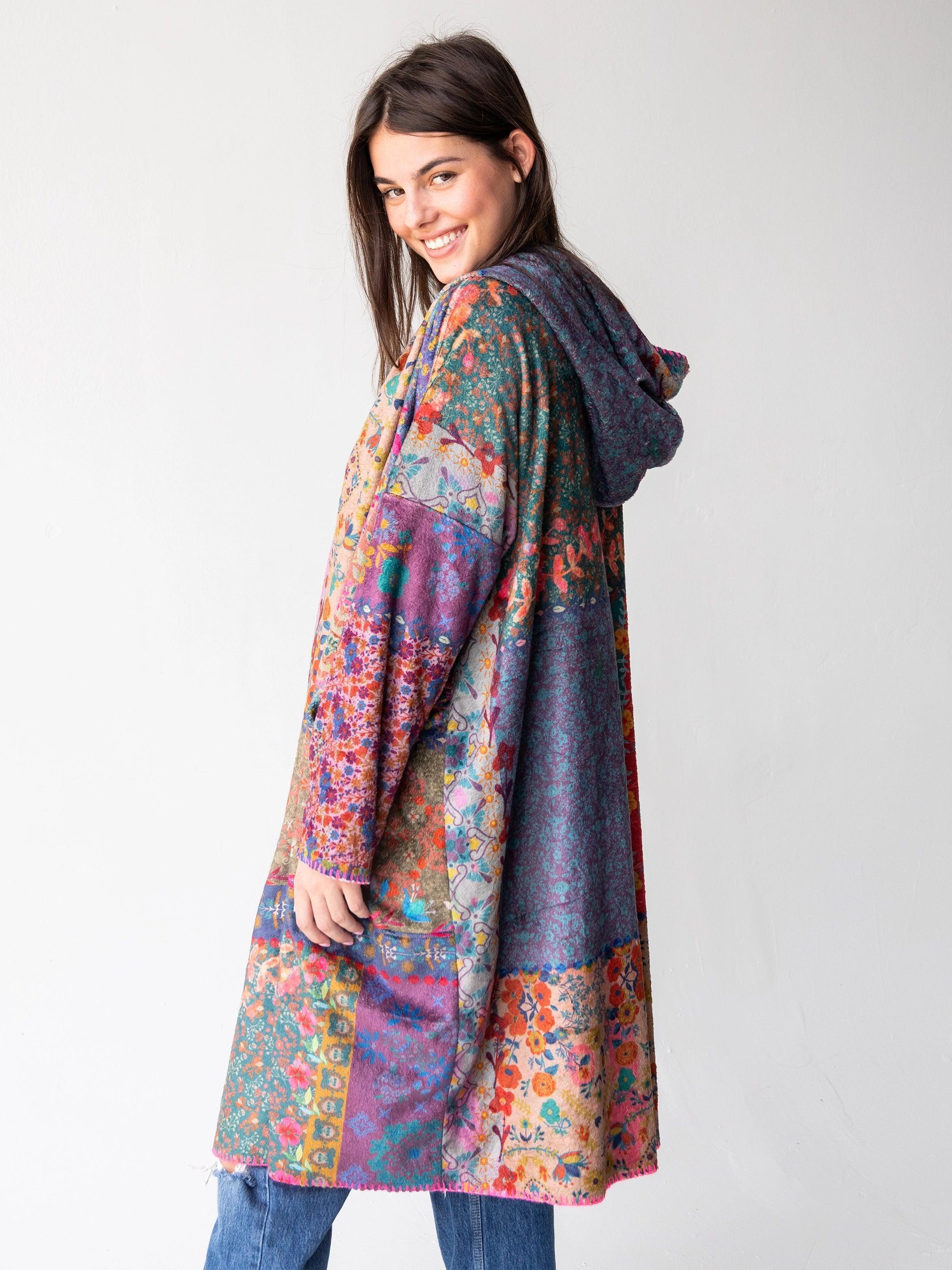 Long Cozy Blanket Kimono - Vintage Patchwork Product Image