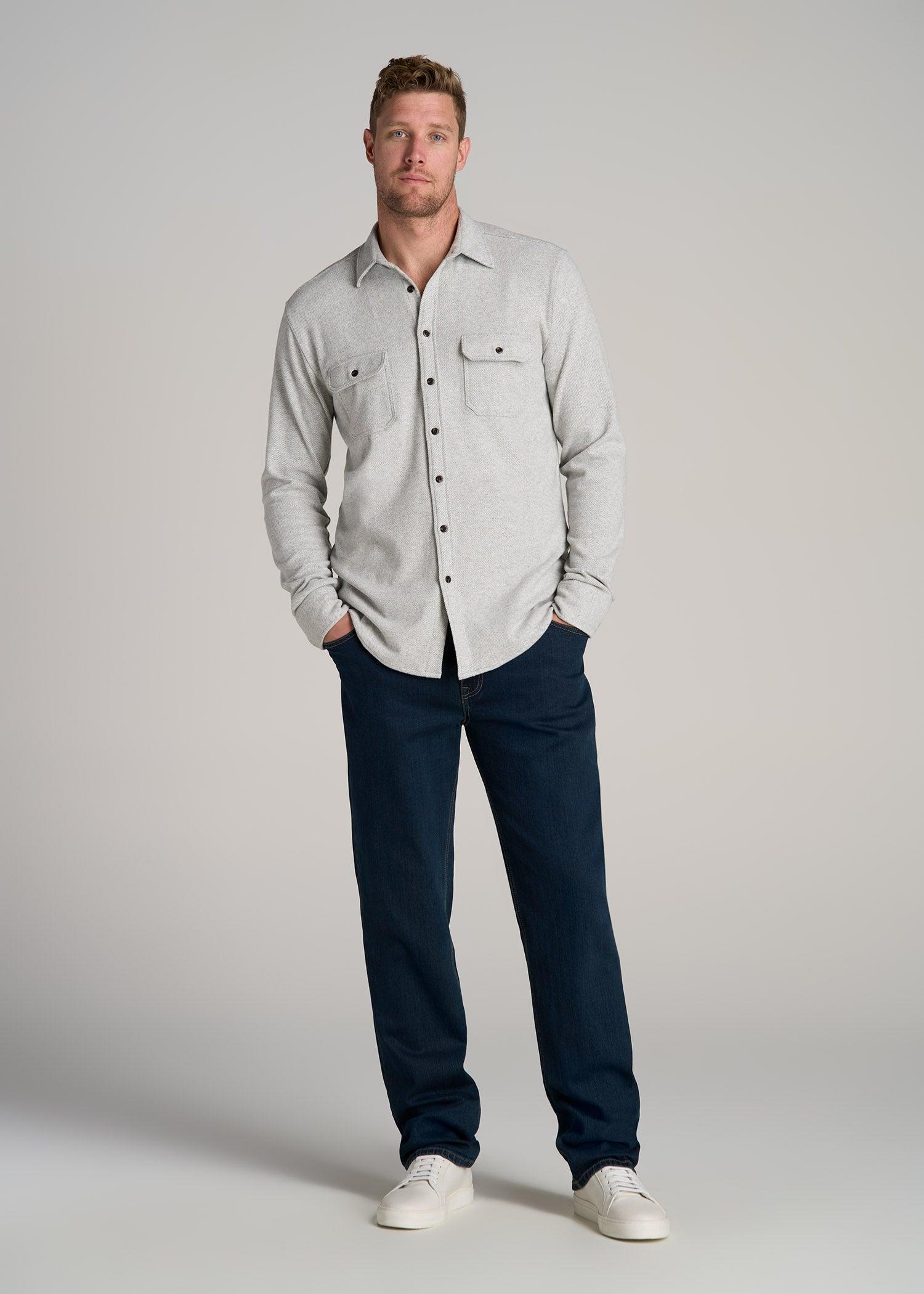 Stretch Flannel Button Tall Men's Shirt in True Navy Male Product Image