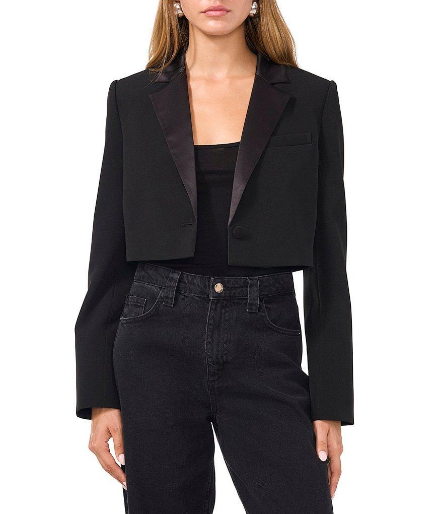 1. STATE Crepe Suiting Notch Lapel Long Sleeve Button Front Cropped Blazer Product Image