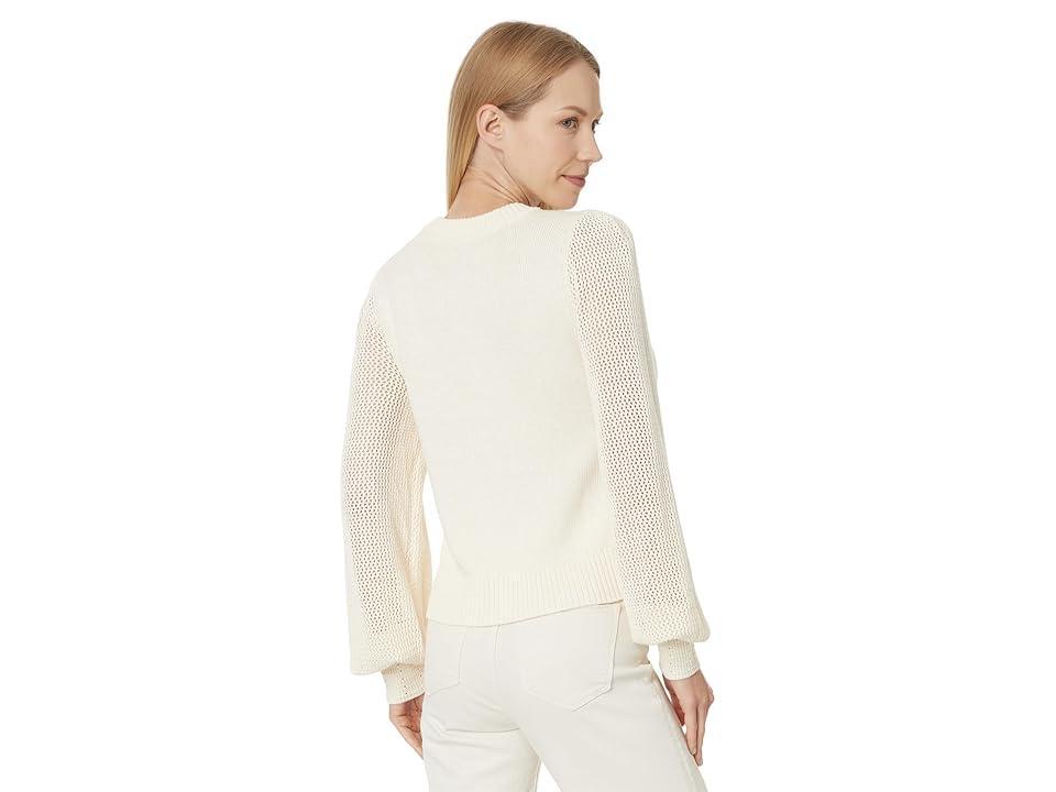 Lilla P Pointelle Sleeve Crewneck Sweater (Cream) Women's Sweater Product Image