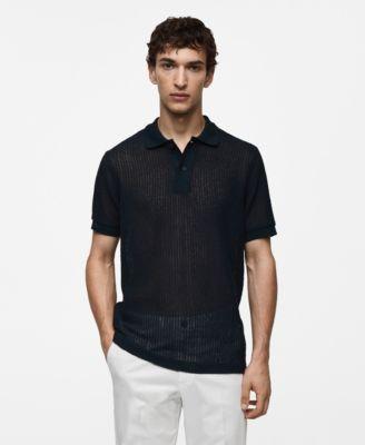 Men's Openwork Knit Polo Shirt Product Image