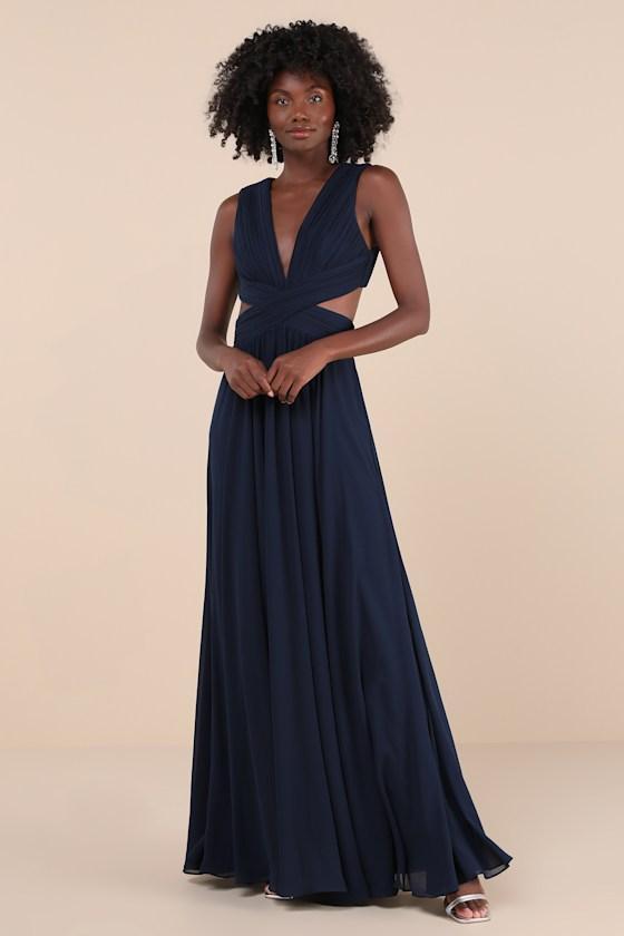 Vivid Imagination Navy Blue Cutout Maxi Dress Product Image