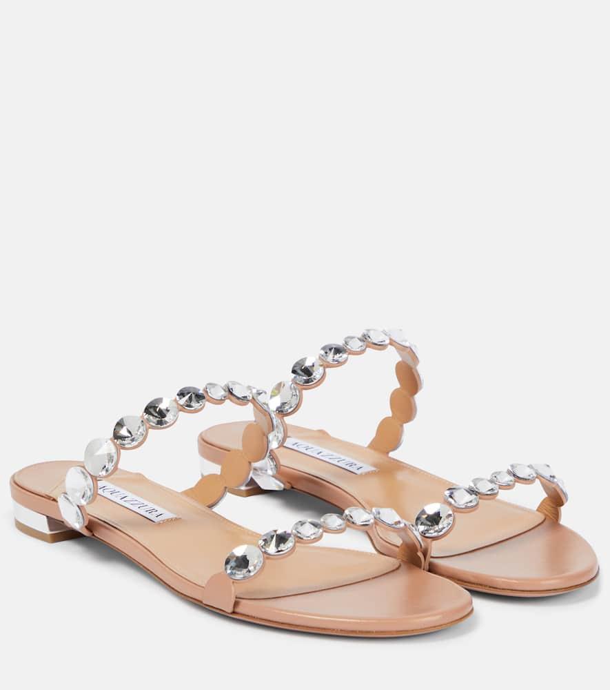 AQUAZZURA Tequila Embellished Leather Sandals In Powder Pink Product Image